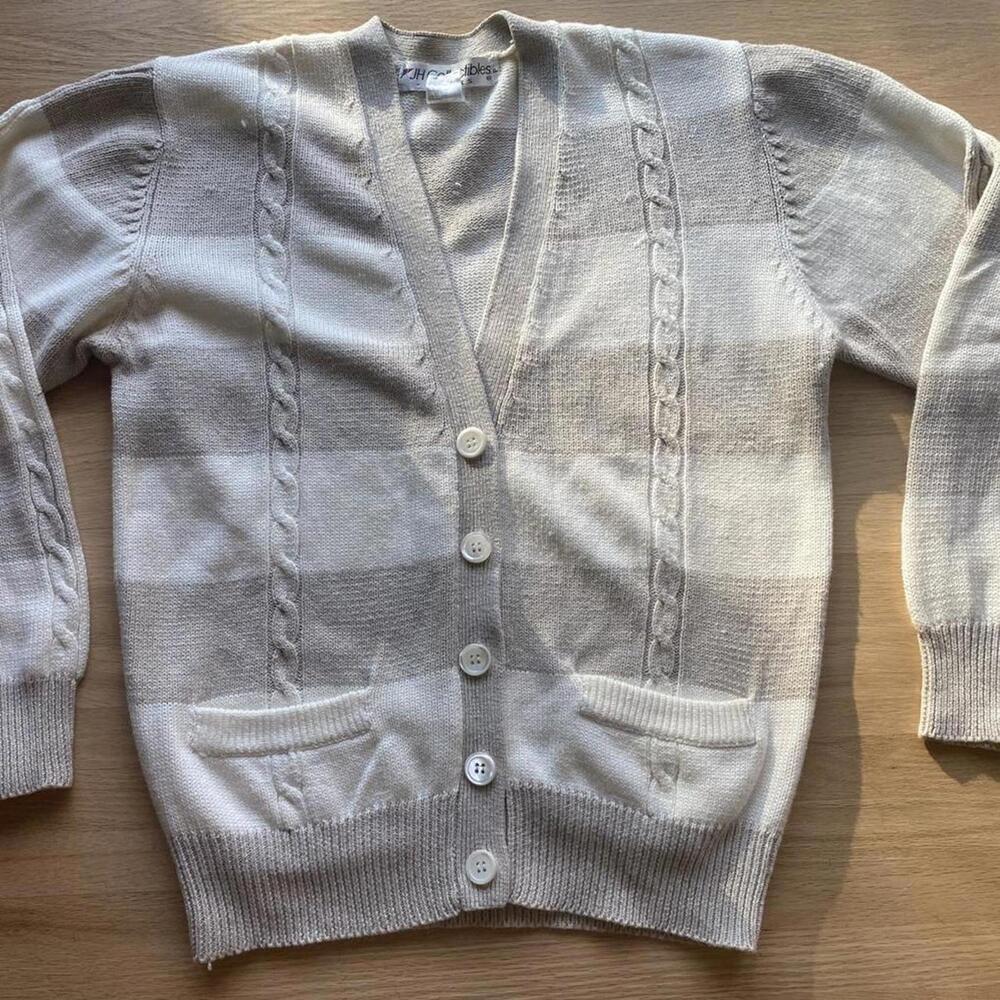 Vintage linen cotton chunky cable knit neutral coastal preppy bougie cardigan - Picture 1 of 6